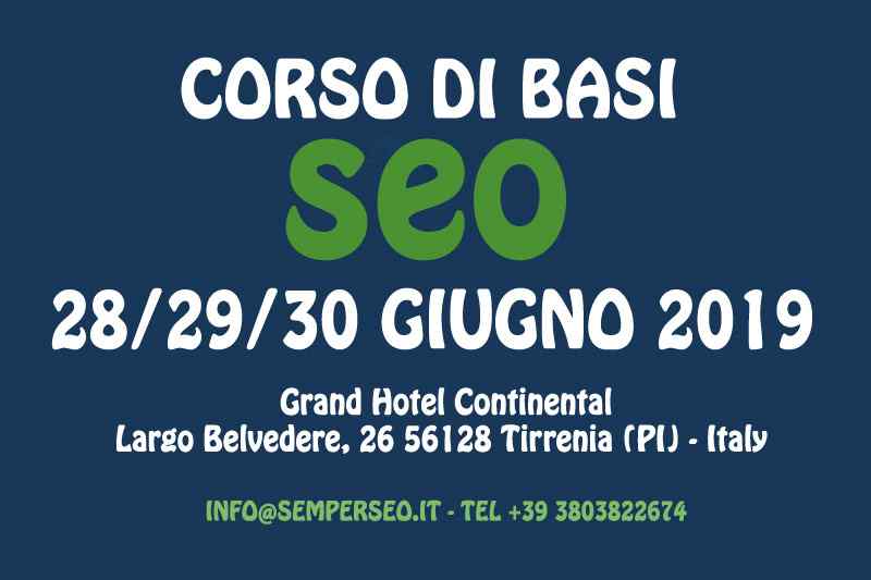 Corso Seo 28-29-30 Giugno 2019 a Tirrenia (Pi)