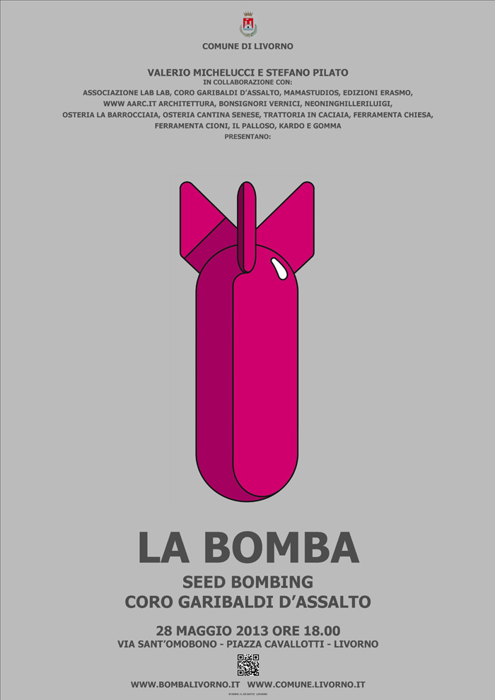 Manifesto della installazione La Bomba: per ricordare il bombardamento della città di Livorno